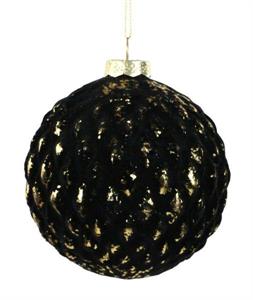 Flocked Textured Ball Ornament, Black/Gold