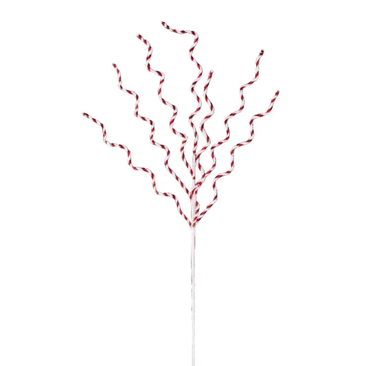 38" Ribbon Curly Twig Spray Red/White