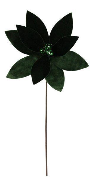 22" Velvet Green Poinsettia Stem w/Bells