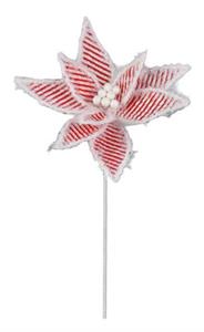 22" Stripe Poinsettia Stem, Red/White