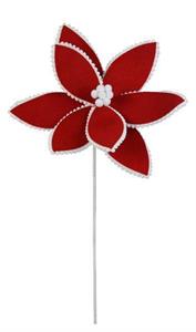 19.5" Felt Poinsettia Stem, Red/White