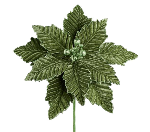 12.5" Embossed Velvet Poinsettia, Sage Green