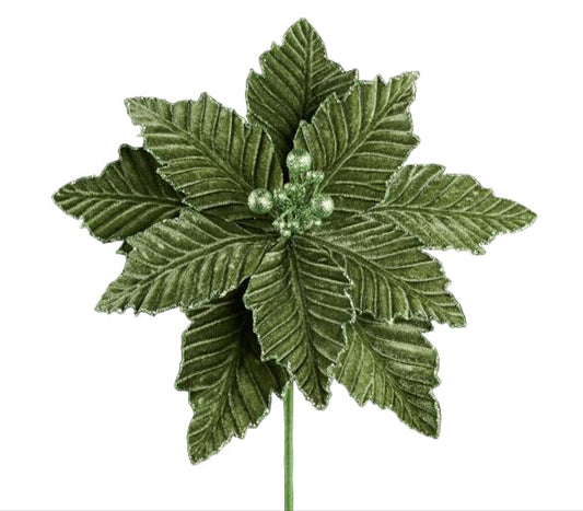 12.5" Embossed Velvet Poinsettia, Sage Green