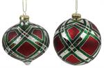 Glass Ornament, Emerald/Red/Silver (Various Styles)