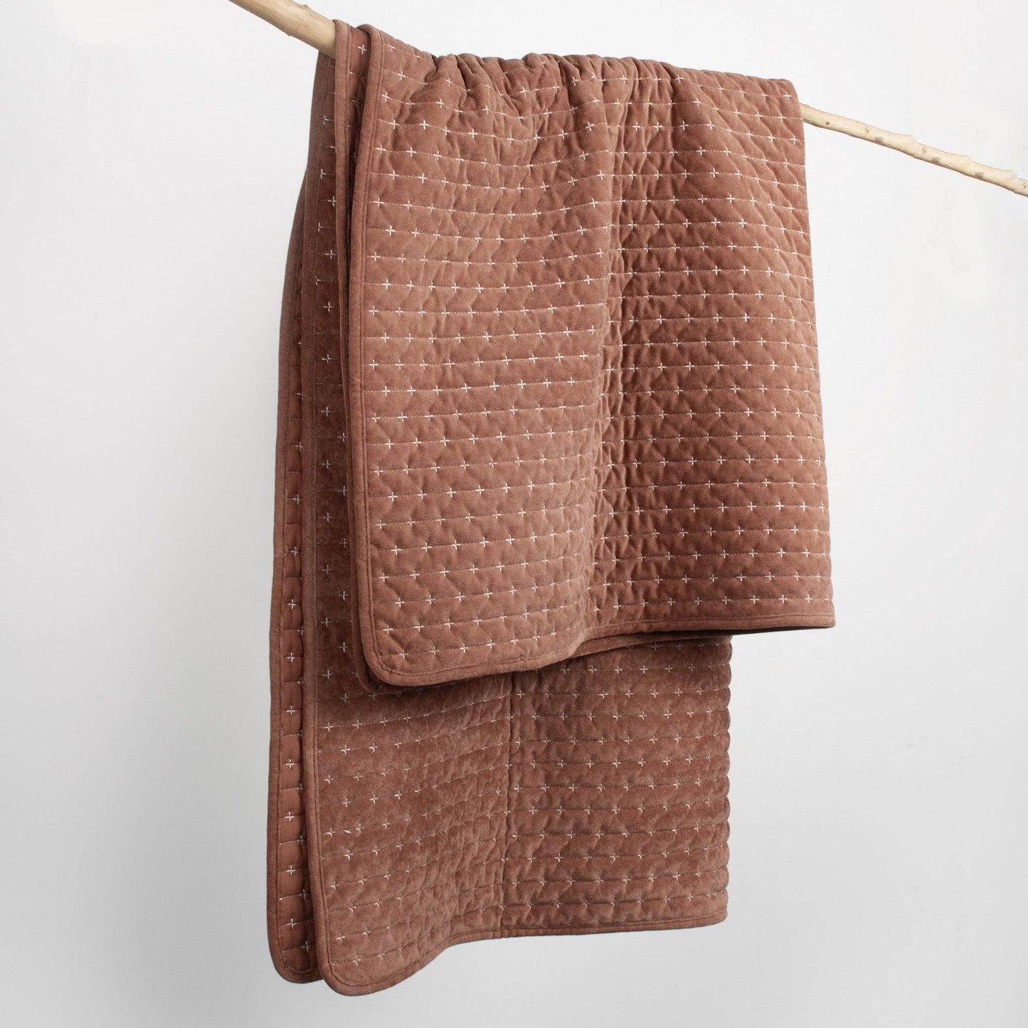 Rust Velvet Stitch Quilted Throw