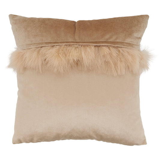 Velvet + Faux Fur Pillow, Champagne, 18"