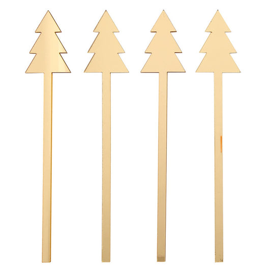 Mirrored Gold Tree Acrylic Stir Sticks, Set of 4