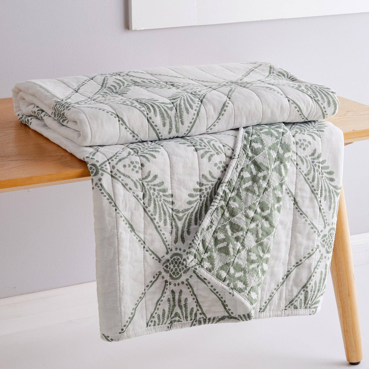 Kemala Quilted Throw Blanket, Sage