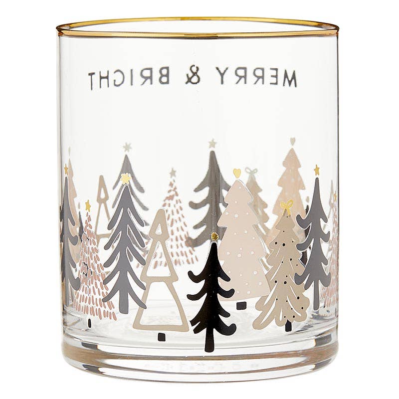 Merry & Bright Gold Rimmed Rocks Glass