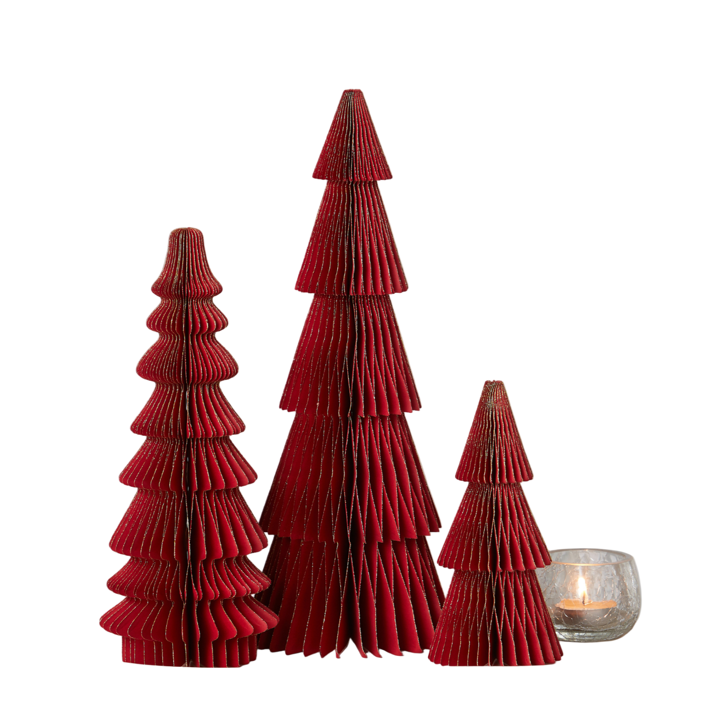 Red Vintage Folding Paper Trees, Set of 3