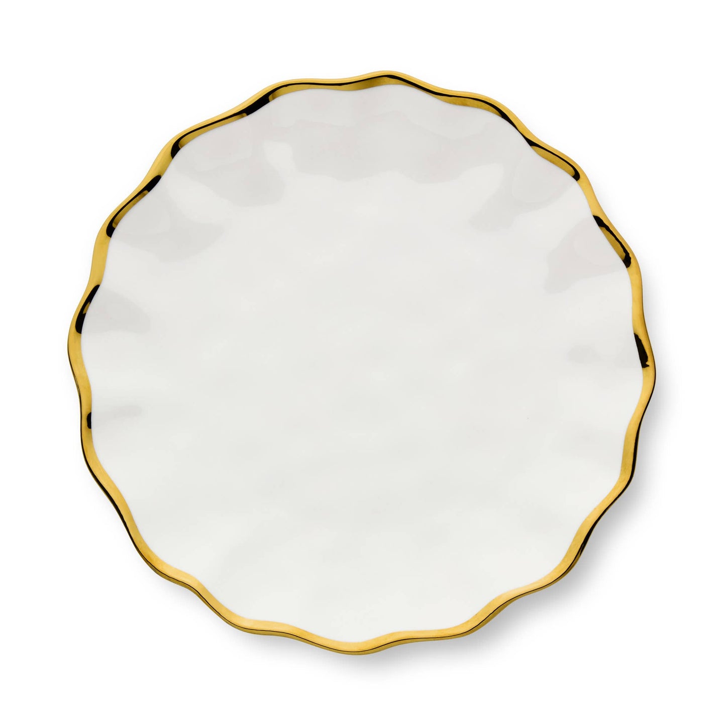 Scalloped White & Gold Dinner Plate 11"