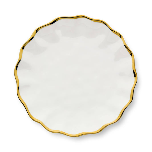 Scalloped White & Gold Dinner Plate 11"