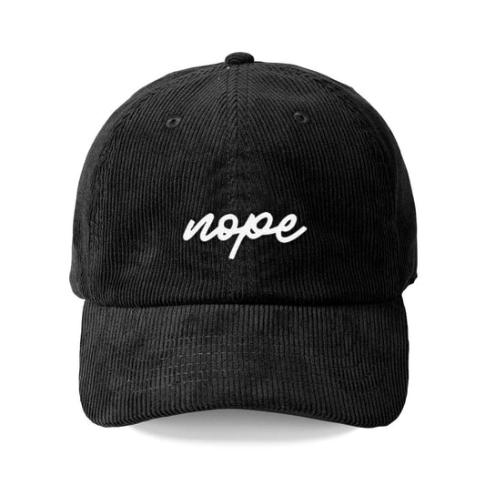 Nope Black Corduroy Cap: Creme