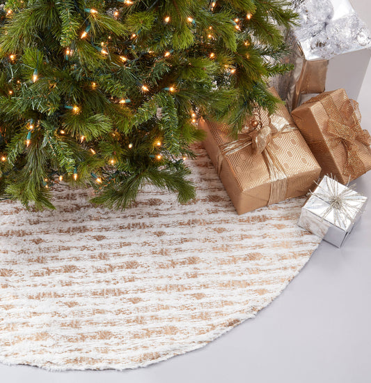 Gold Foil Print Faux Fur Tree Skirt