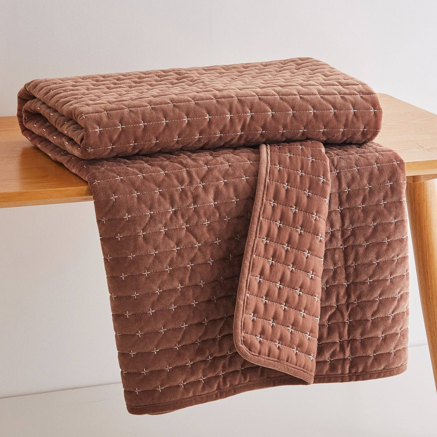 Rust Velvet Stitch Quilted Throw