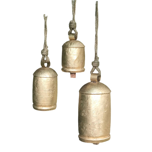 Set of 3 Upcycled Metal Gold Bells