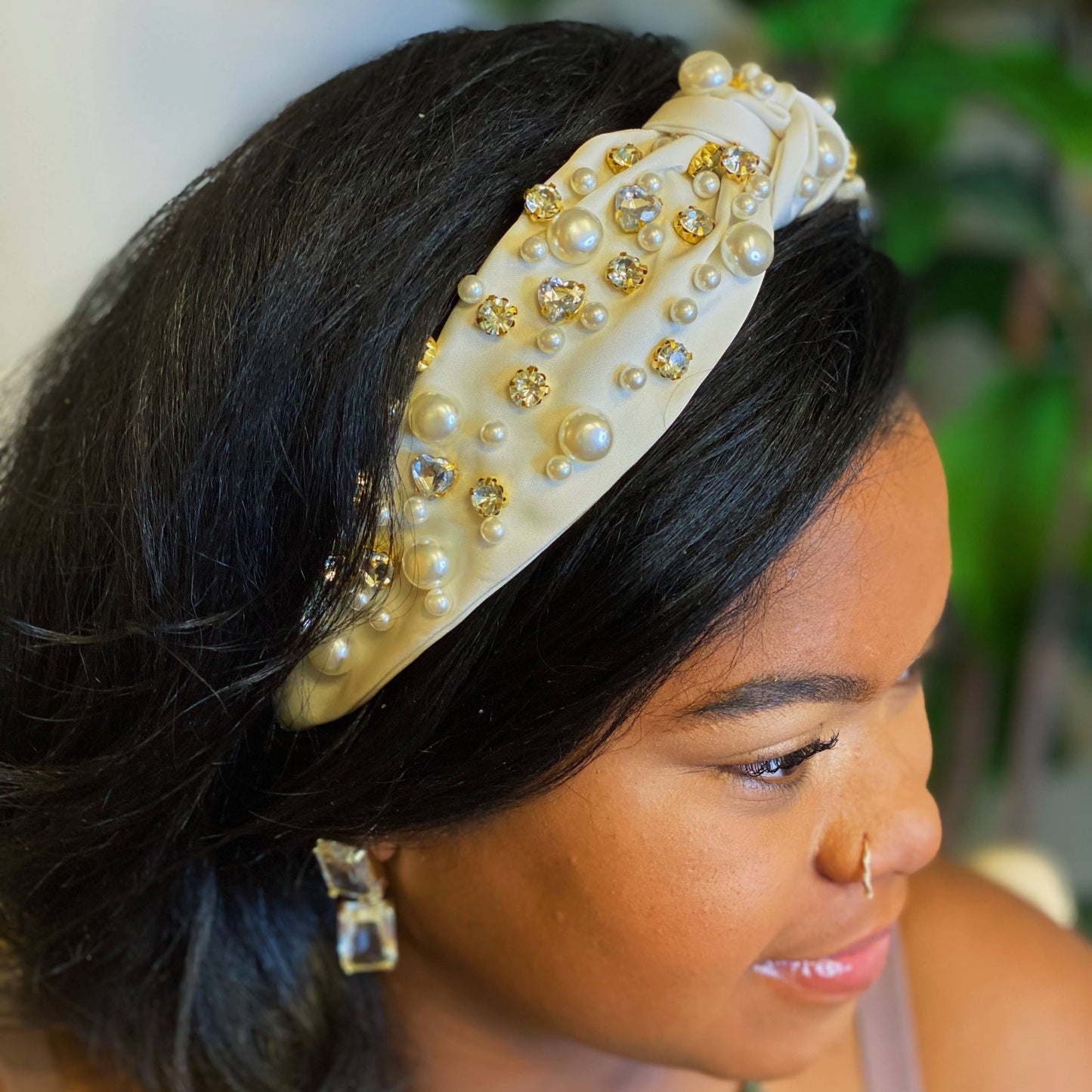 Jeweled Satin Headband, Graceful White