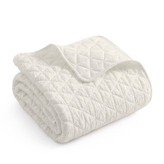 Rowan Quilted Throw Blanket, Cream
