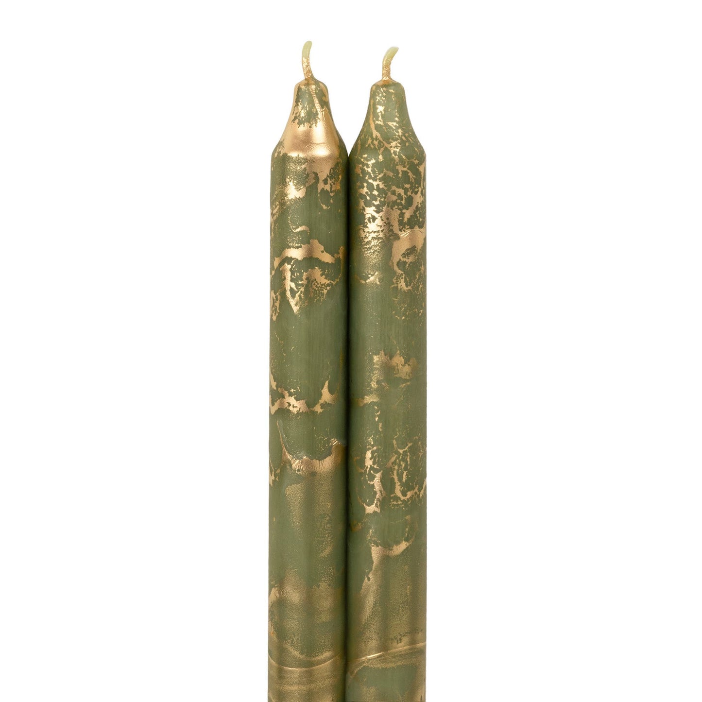 12" Moss Green w/ Gold Taper Candles (Pack of 2)