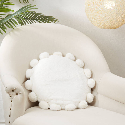 Ivory Posh Fur Pom Pom Throw Pillow