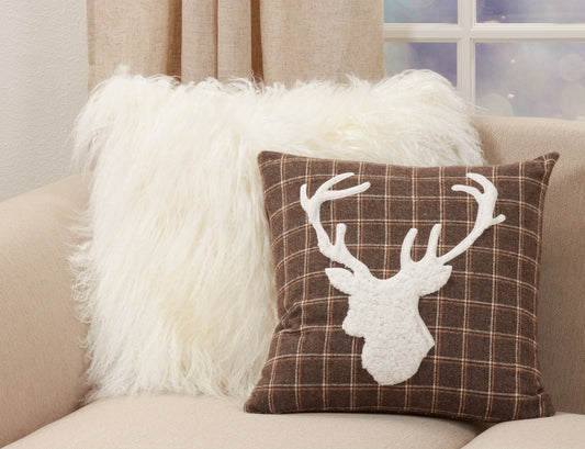 Plaid Throw Pillow with Reindeer