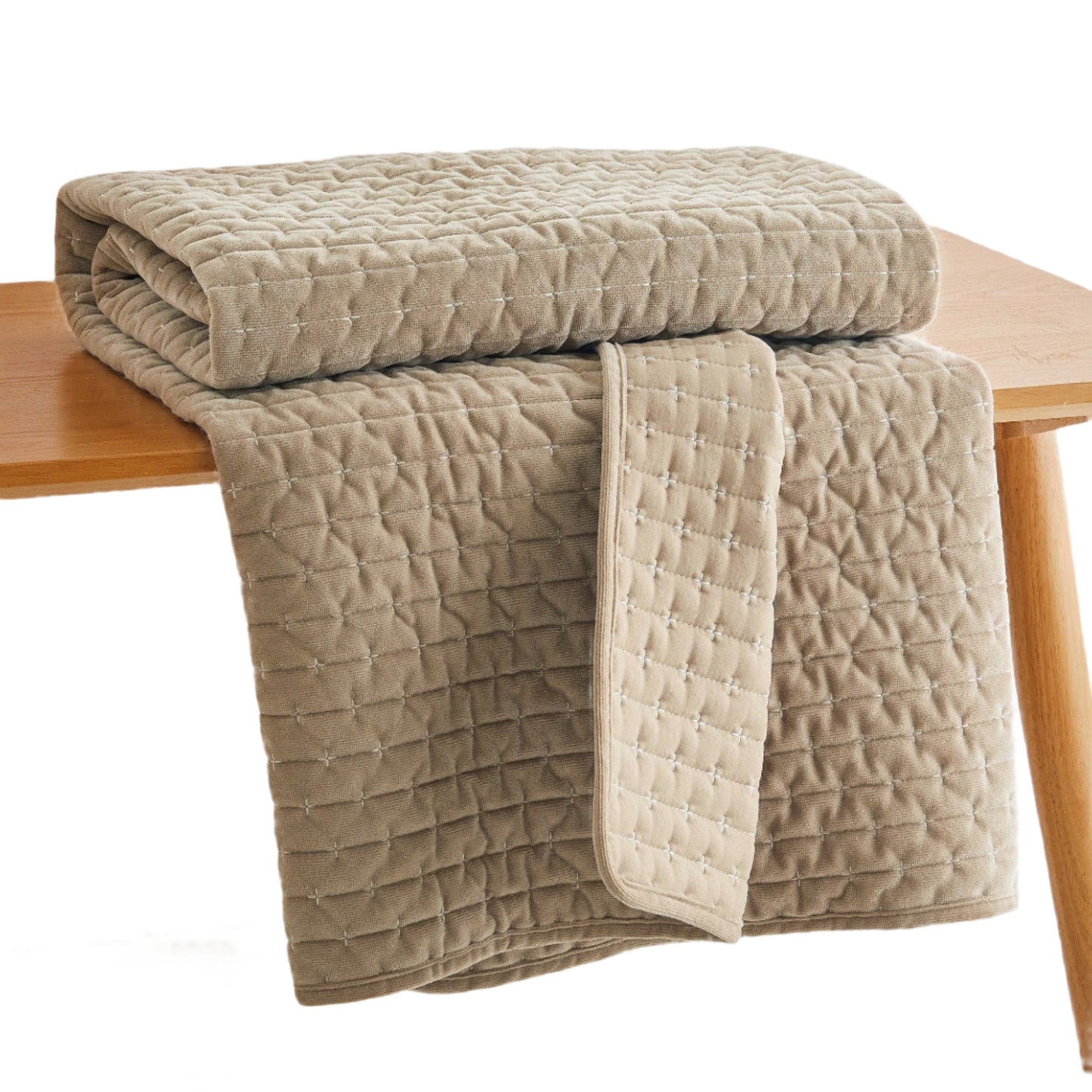 Velvet Stitch Quilted Throw Blanket, Taupe