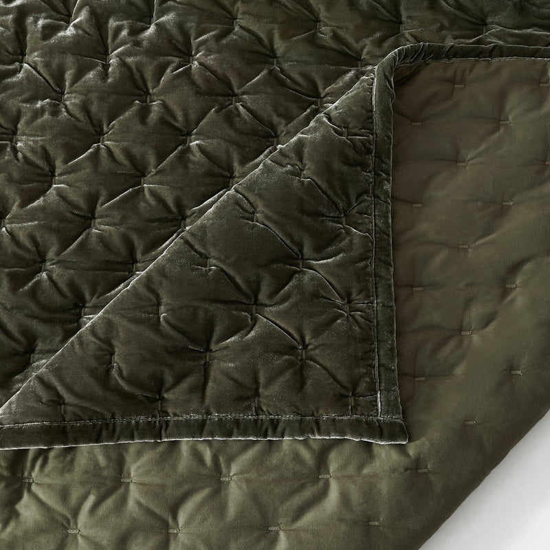 Stella Silk Velvet Double Box Stitch Quilt, King, Fern Green