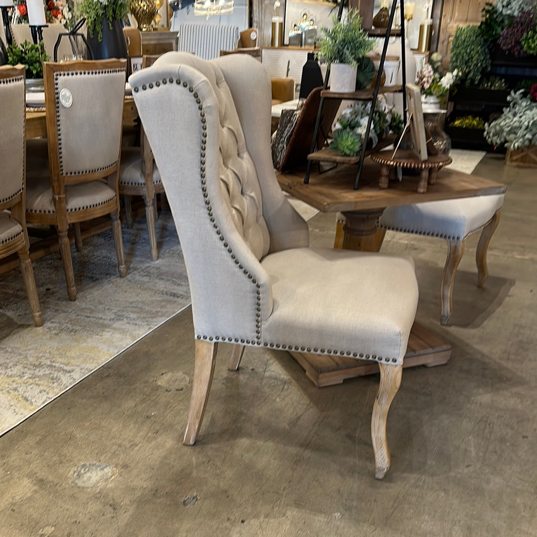 Natural Linen Tufted Wingback Chair