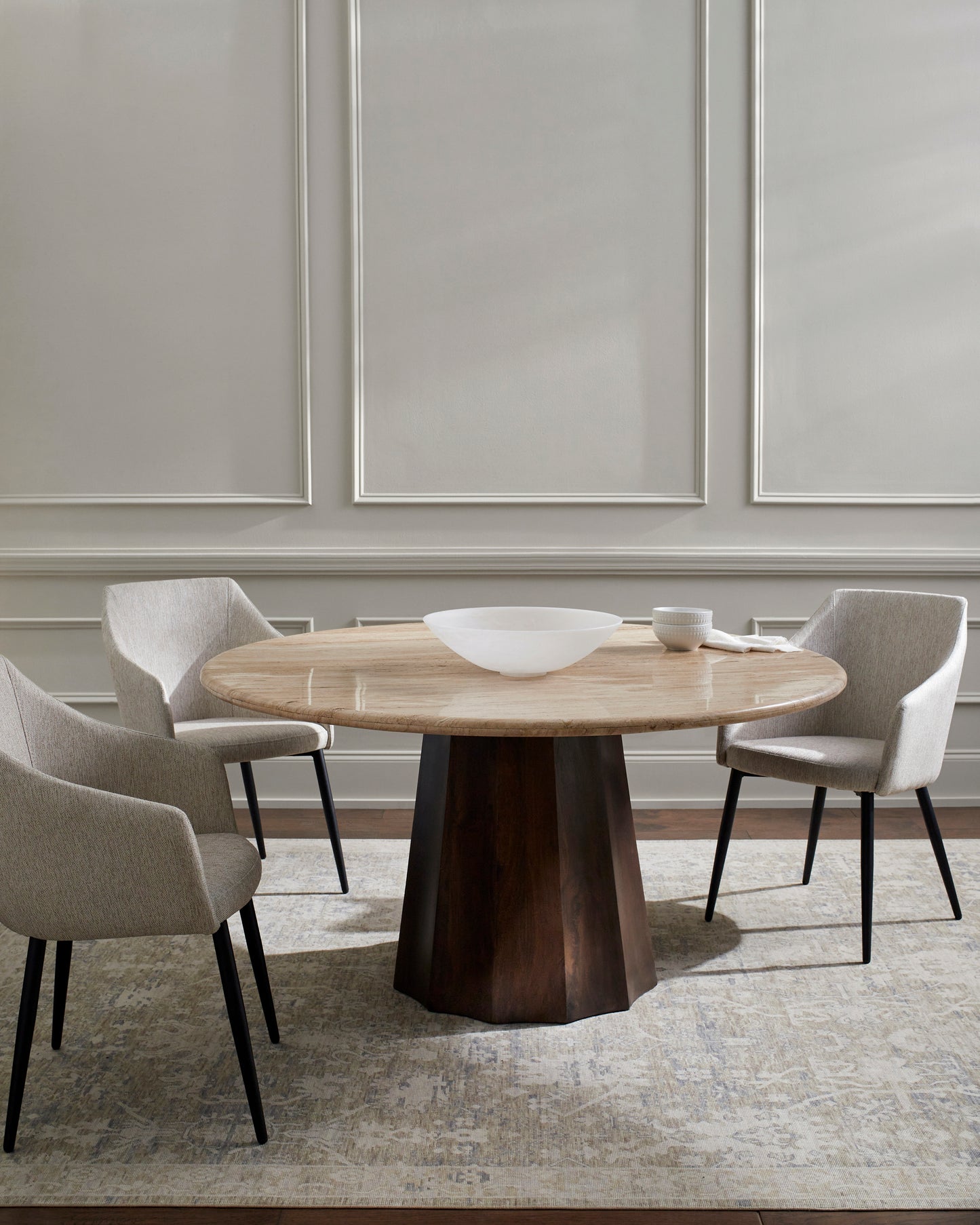 Amalfi 60" Round Dining Table, Light Marble