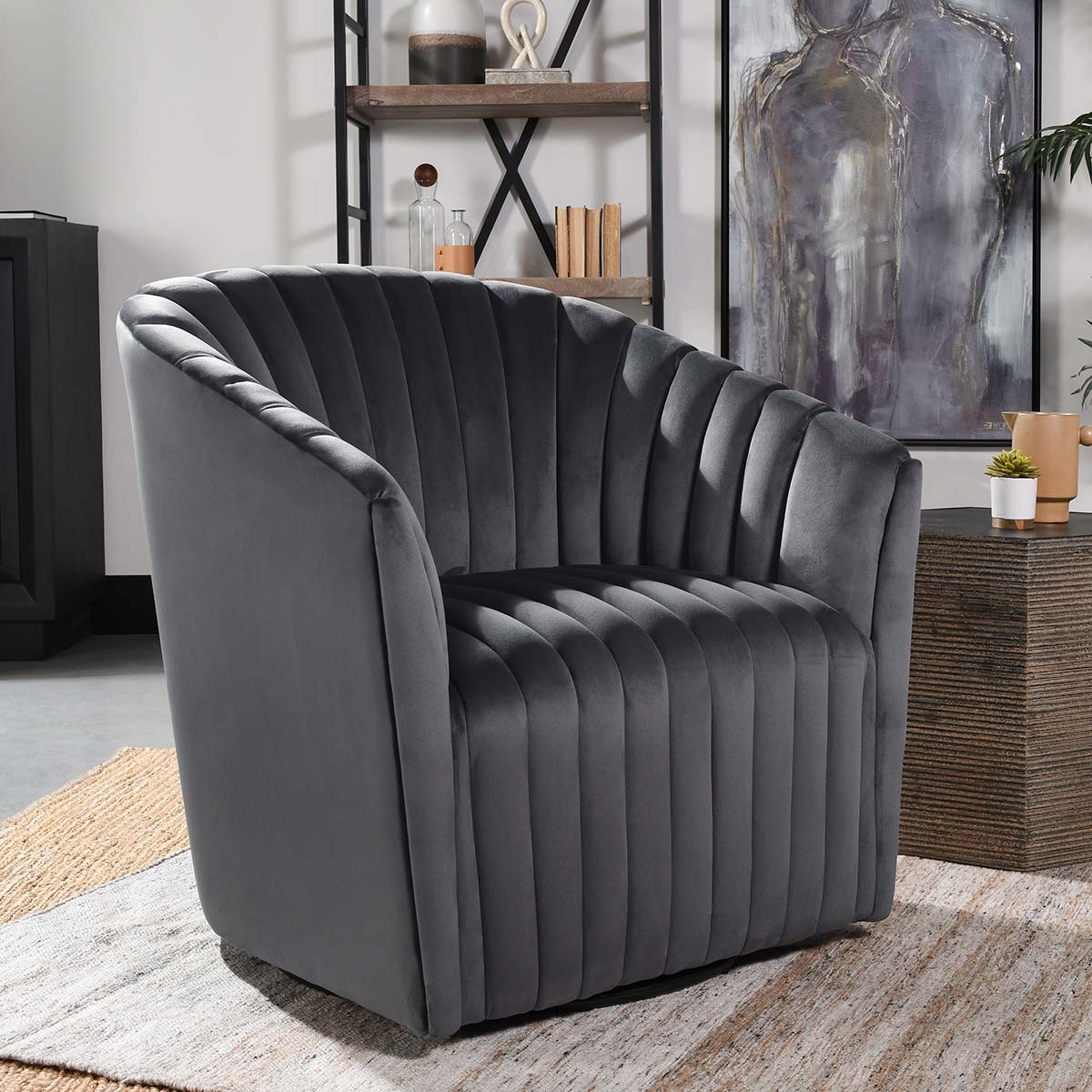 Adriane Swivel Accent Chair, Dark Gray