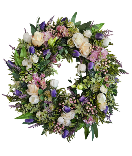 Purple Tulip and Lavender Wreath