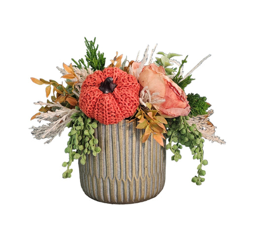 Fall Arrangement with Knit Pumpkin