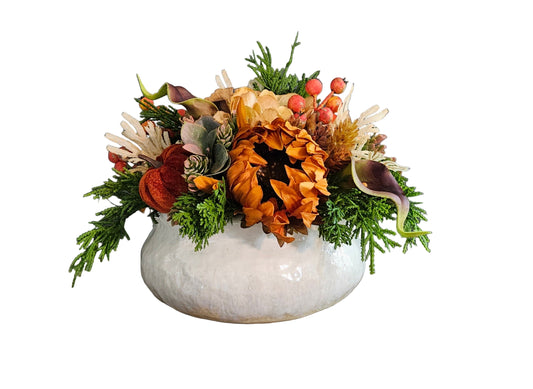 Fall Centerpiece in Ceramic Container