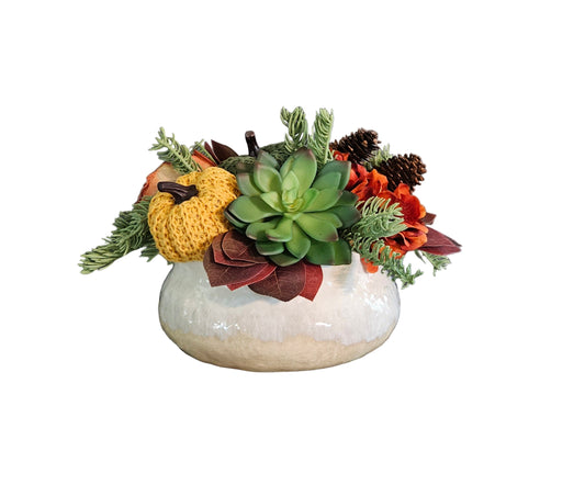 Round Fall Centerpiece with Knit Pumpkins