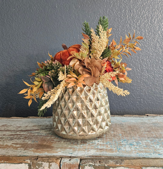 Fall Arrangement With Velvet Pumpkins
