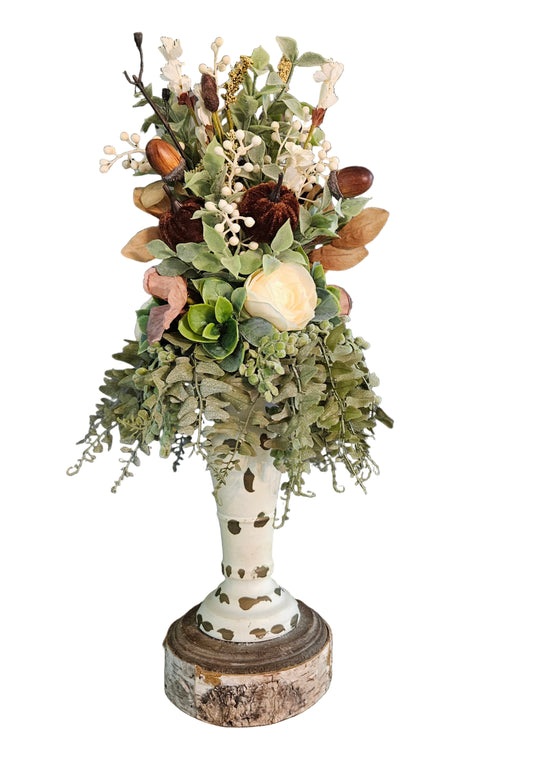 Fall Candle Topper with Brown Velvet Pumpkins