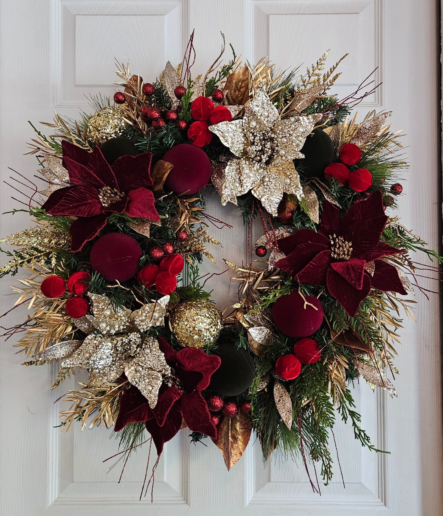 Burgundy and Gold Christmas Wreath
