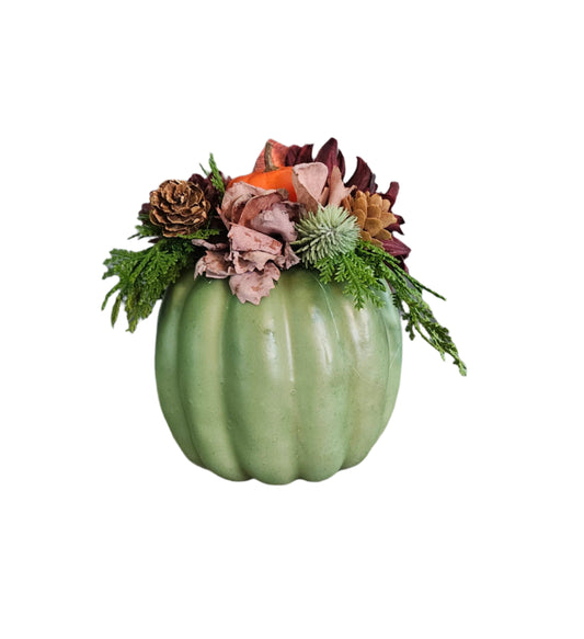 7" tall Green Pumpkin Arrangement
