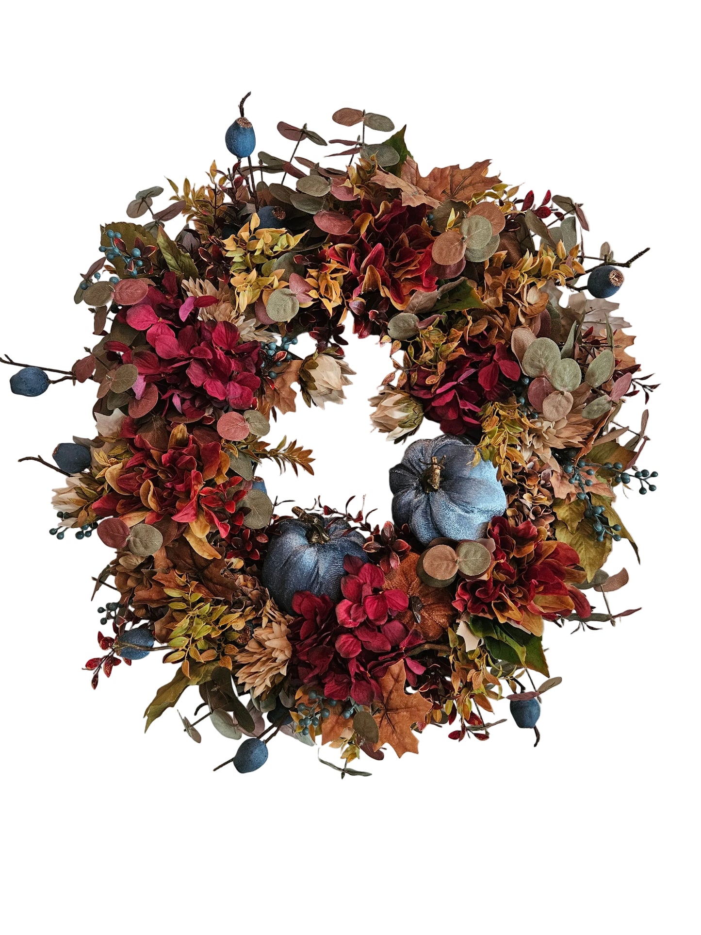 Fall Wreath With Blue Pumpkins