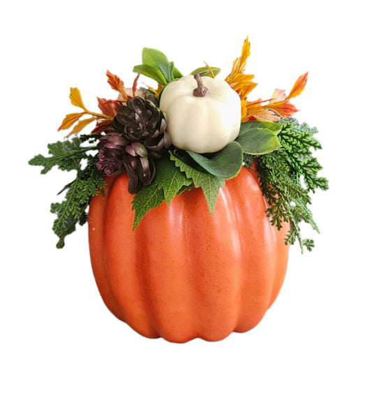 7" tall Orange Pumpkin Arrangement