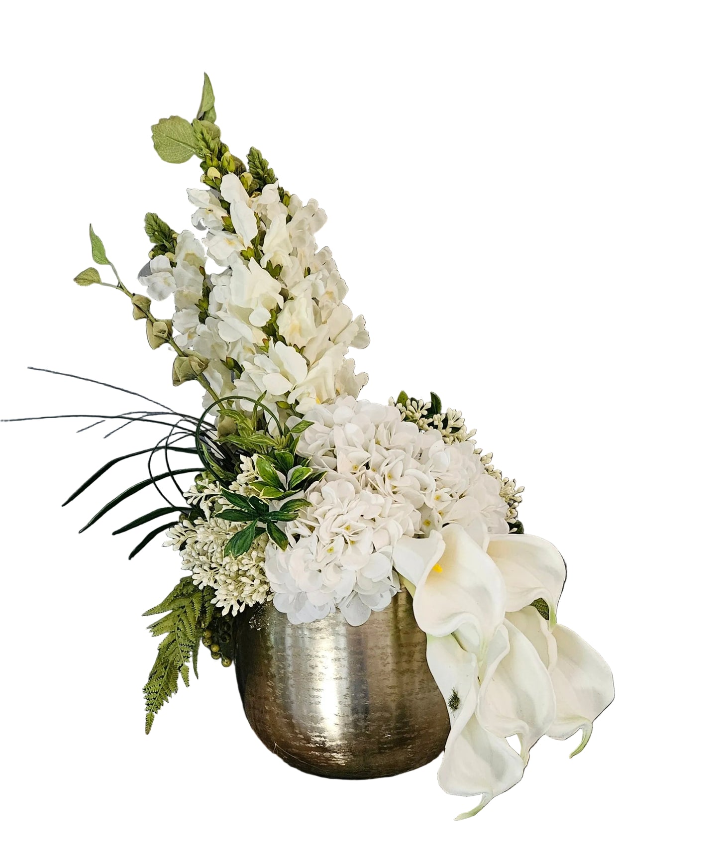 Asymmetrical Arrangement with Snapdragons and Calla Lilys