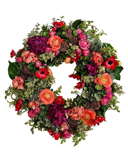 24" Wreath With Violet Hydrangeas