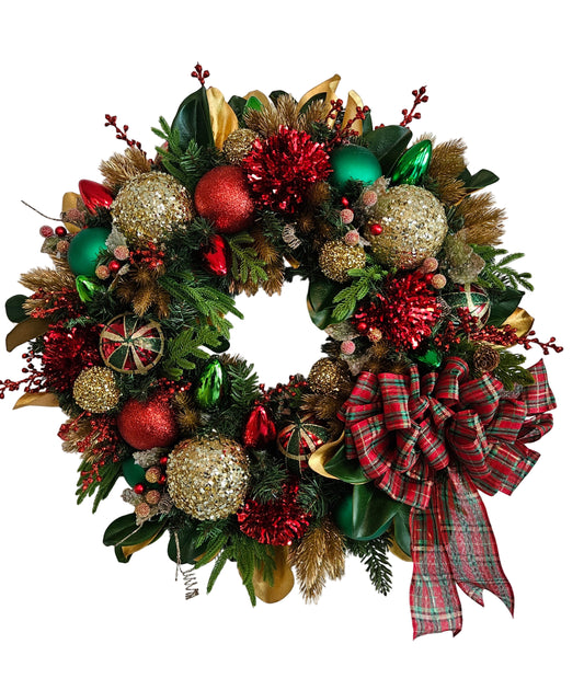 Traditional Christmas Wreath with Magnolia Leaves