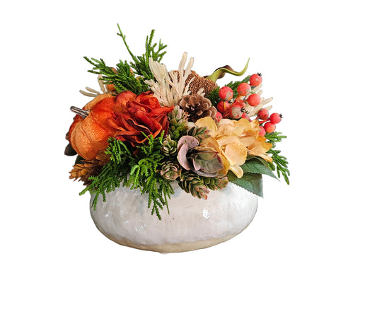 Fall Centerpiece in Ceramic Container