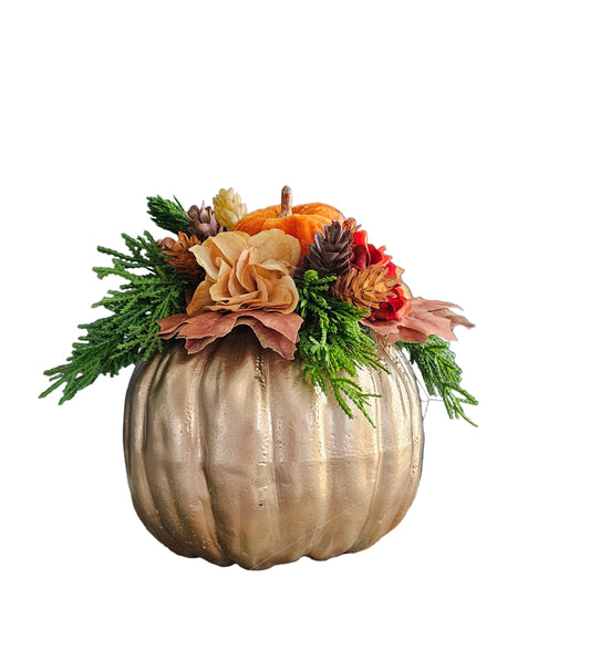 9" Tall Gold Pumpkin Arrangement