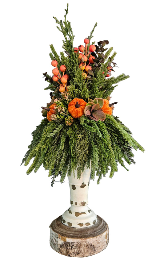 Orange Candle Topper With Assorted Pine