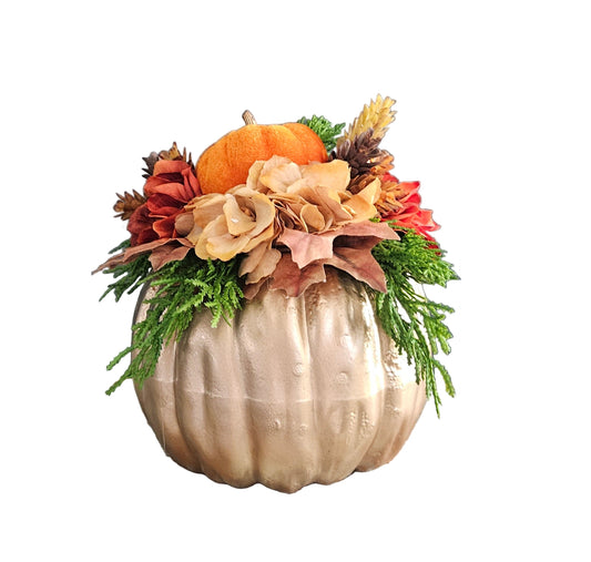 9" Tall Gold Pumpkin Arrangement