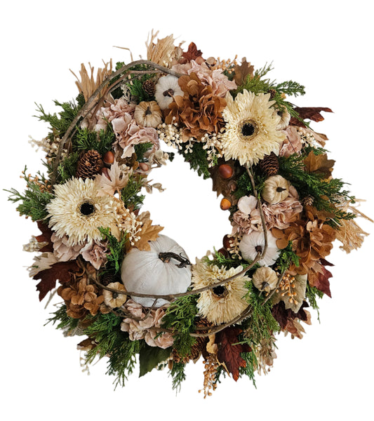 Fall Wreath with Cream Chrysanthemums