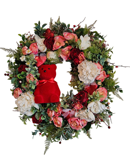 Valentine's Wreath with Red Bear