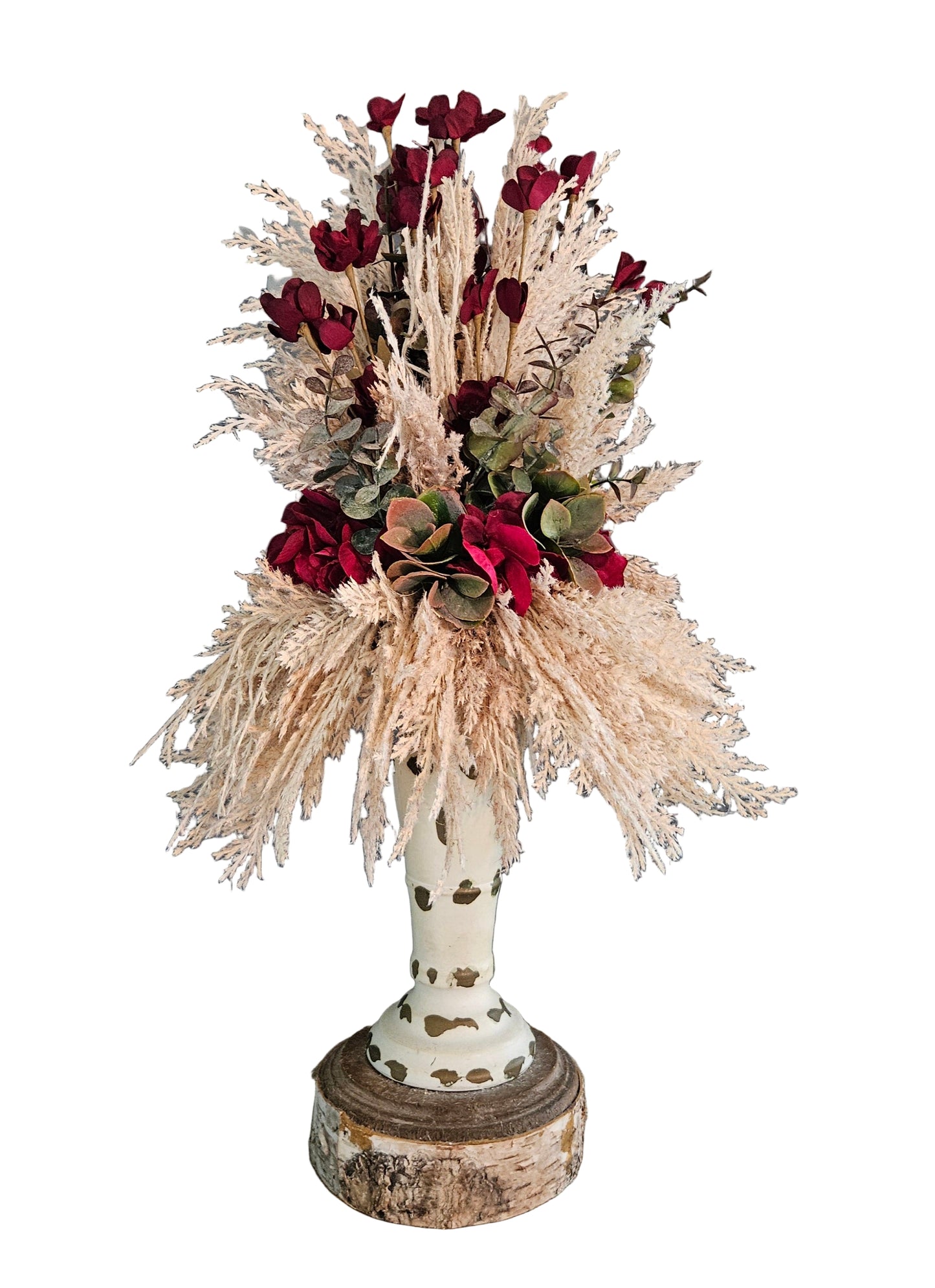 Pampas Grass and Burgundy Candle Topper